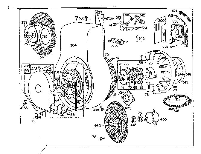 Flywheel Assembly Diagram and Parts List for 170400-170499 0510 - 0570 Briggs and Stratton Engine